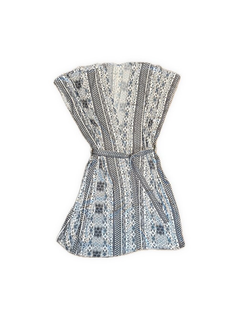 Boho Geometric Swim Cover Up Wrap Blue White One Size Kimono Beach